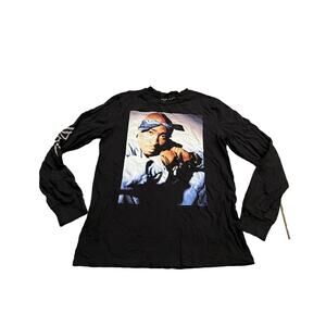 2Pac Mens Black Tupac Shakur Long Sleeve Shirt Rap Tee Crewneck Hip Hop Size M